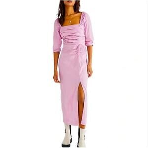 FREE PEOPLE Looking Stunning Midi Dress Button Back Purple Pink {JJ42}